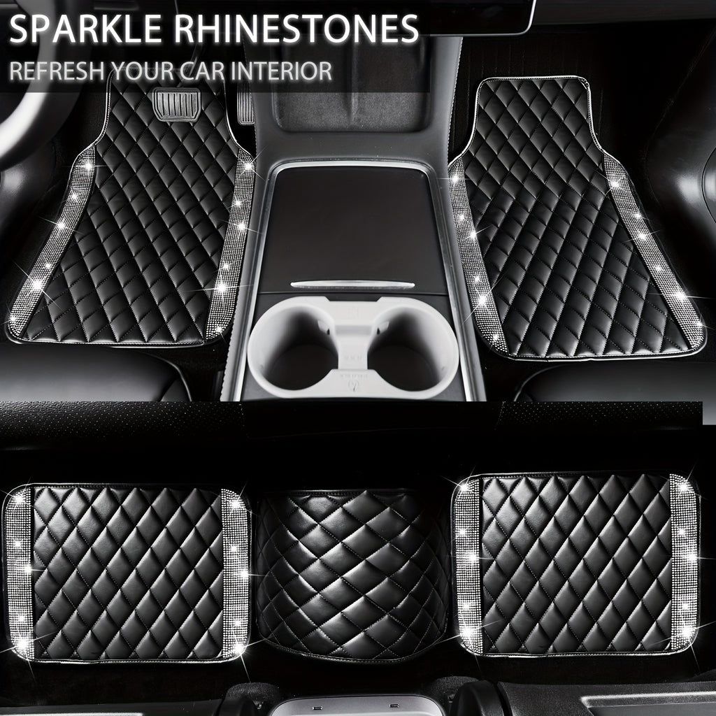 5 Pcs Bling Car Mats - Shining Artificial Diamond, Crystal Rhinestone, Sparkly Glitter Carpet, Anti-Slip, Waterproof, Universal Fit for Automotive SUV, Sedan, Van, Ideal for Girl and Women