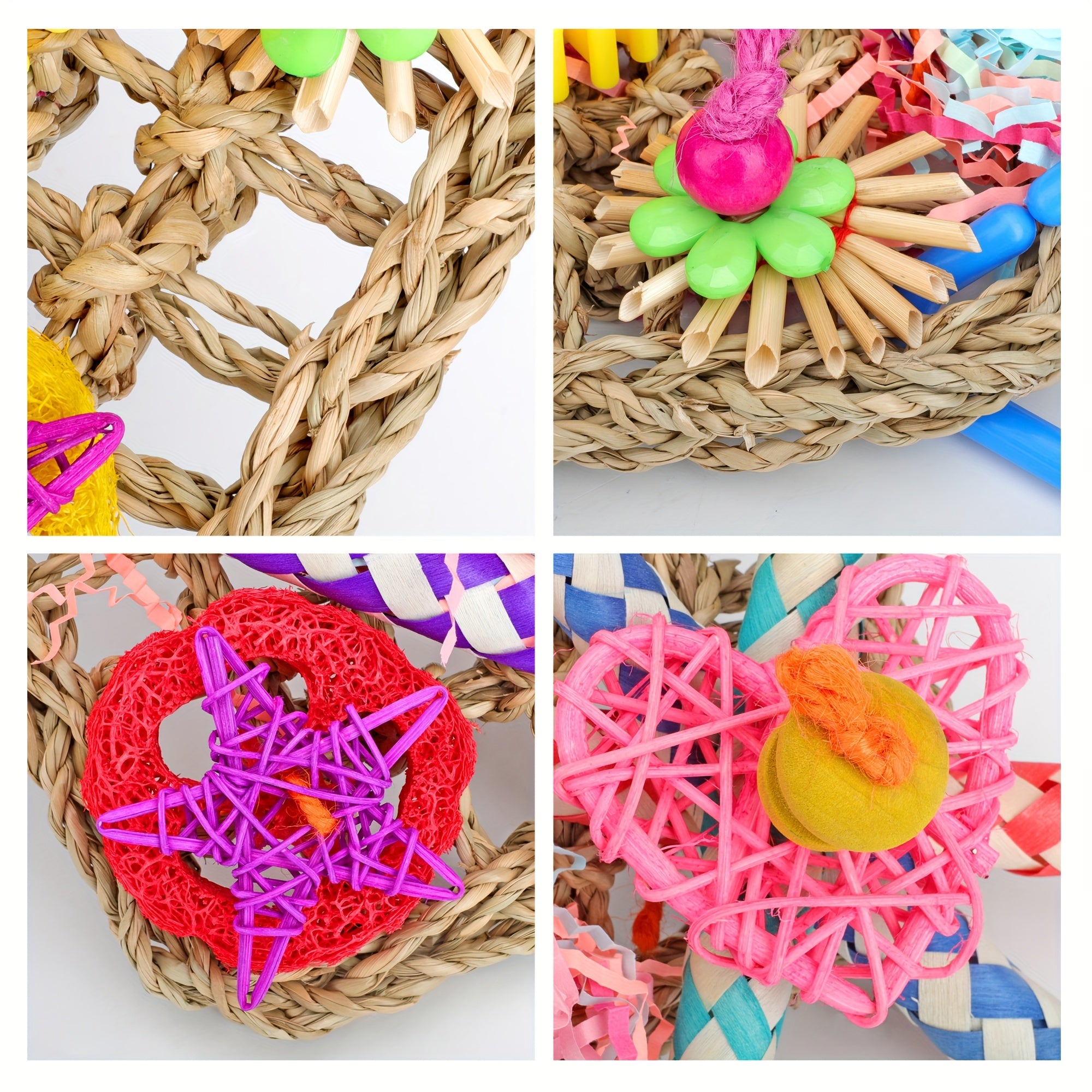 Bird Toy, Seagrass Woven Climbing Hammock Mat with Colorful Chewing Toys, Cage Accessories for Enhanced Activity and Fun