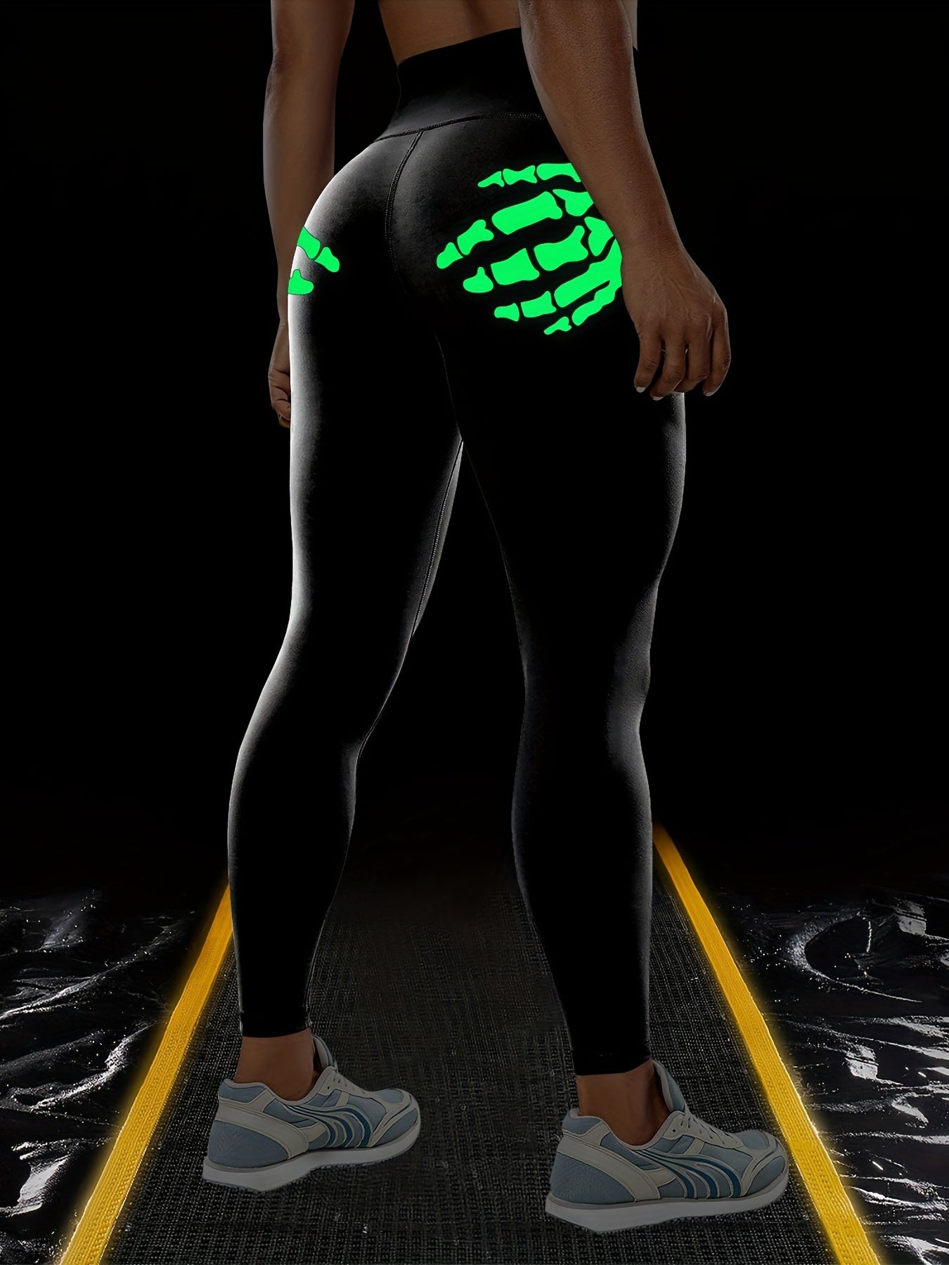 Vibrant Skeleton Hands Printed High Waist Sports Yoga Leggings