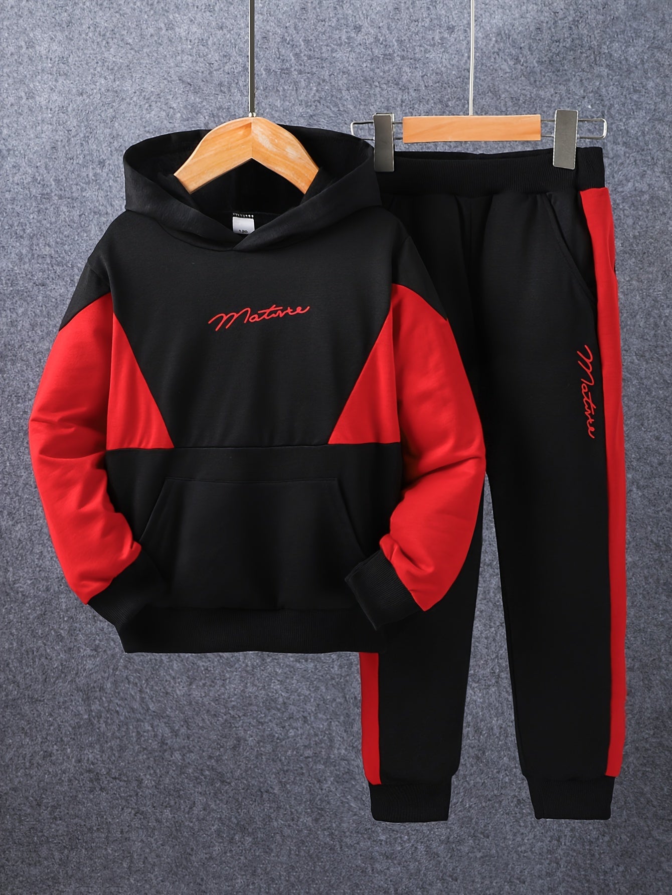 European and American Boys' Long Pants Set with Color Block Hooded Splicing, Spring/Autumn Sports Suit for Middle to Large Youngsters, Perfect for Outdoor, for Teenager