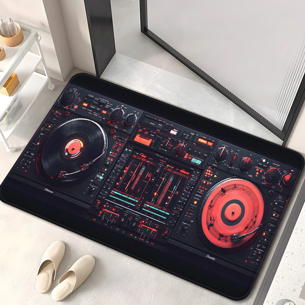 1pc DJ Mixer Equipment Pattern Door Mat - 700gsm Heavy-Duty Non-Slip Microfiber Absorbent Machine Washable Polyester Mat with DJ Mixing Board Design, Rectangle Shape For Bathroom, Bedroom, Living Room, Camping & Picnic Rugs,
