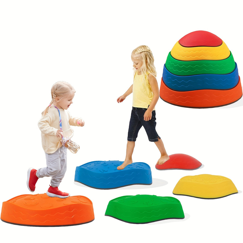 Stepping Stones for Kids-5Pcs patterns of fruits, letters, numbers, polygons and waves, Kids Balance Stepping Stones, Toddler Obstacle Course, Coordination Game Sensory Toys, Halloween Christmas Gift