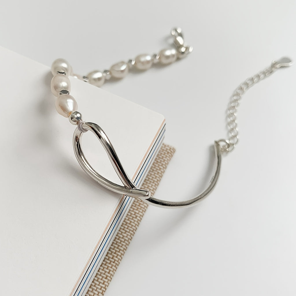 925 Sterling Silver Bracelet For Women Natural Pearl Bangle Elegant Decor Bracelet For Wedding
