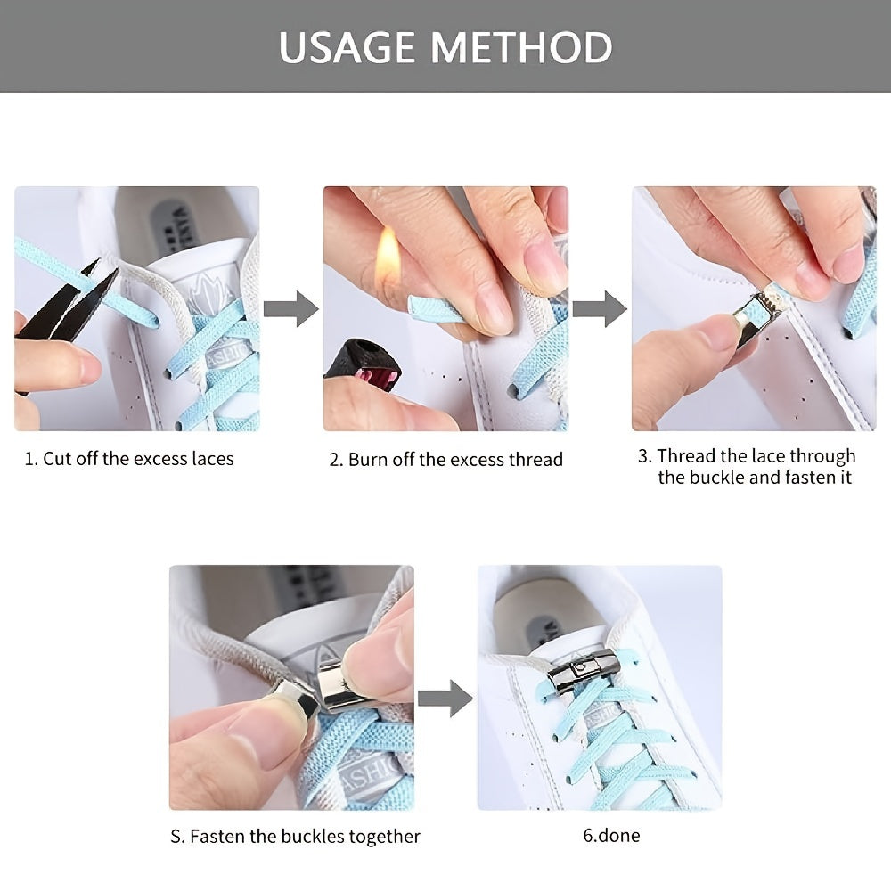 8pcs Shoe Lace Fasteners Shoelaces Without Tie With Metal Closure Lazy Shoelace Buckle For Sneakers, Running Shoes, Sports Shoes Hiking Shoes