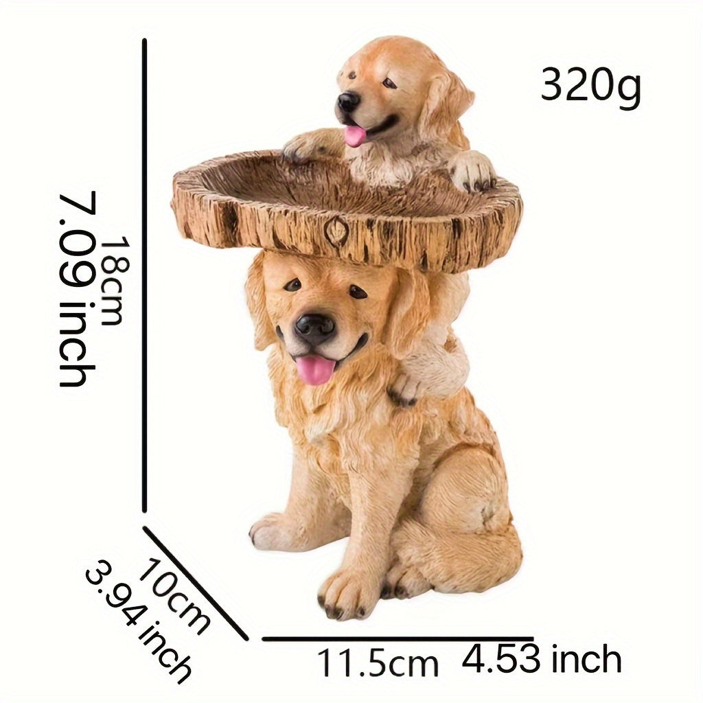 1pc Rustic Resin Golden Retriever Bird Feeder & Water Bowl, Outdoor Garden Decor, Animal Ornament, Whimsical Pet Design