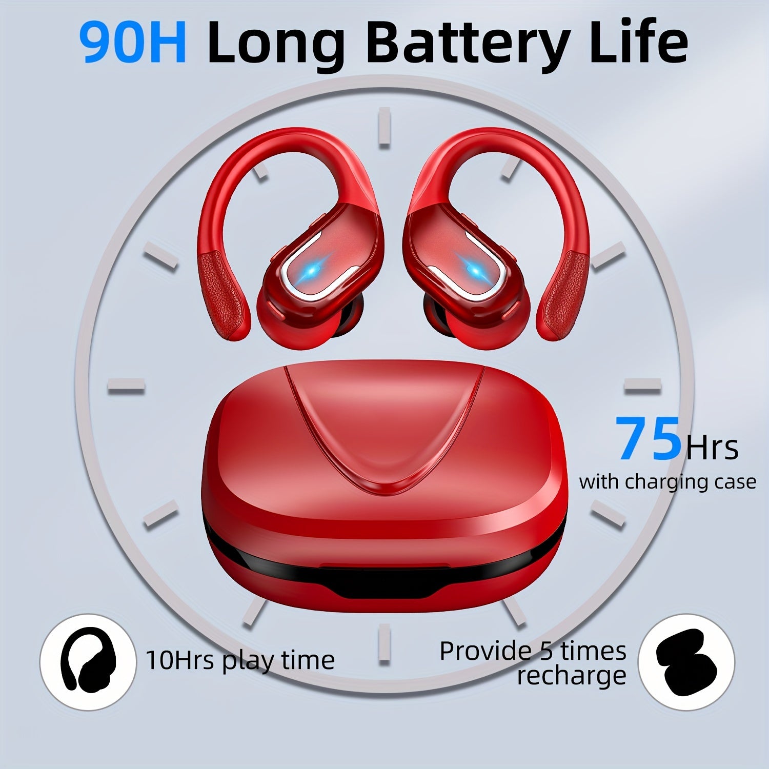 LIFEBEE New Wireless Earbuds for Running Sports, Wireless Earphones with Earhooks Pure Bass Sound, Over Ear Headphones with Dual-LED Display, Noise Cancelling Headset Earphones Built-in Microphone