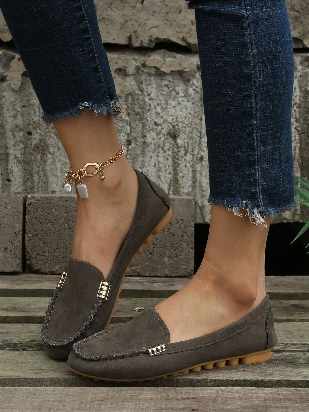 Women's Round Toe Loafers, Solid Comfortable Slip On Shoes, Women's Footwear