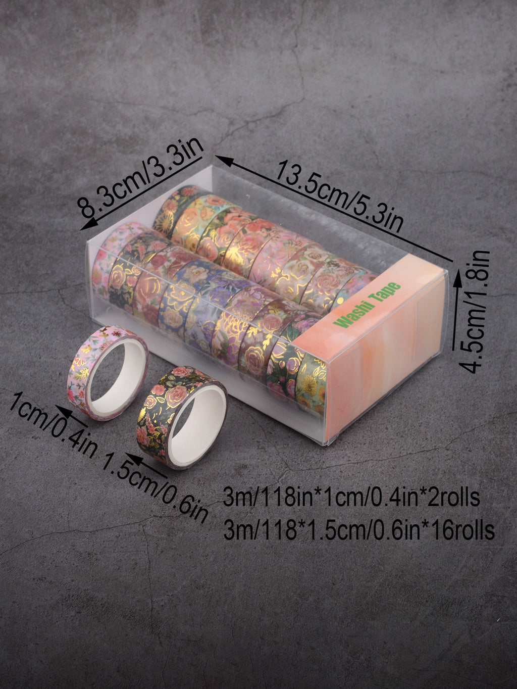 18 Rolls of Vibrant Floral Pattern Washi Tape - Perfect for Crafting, Scrapbooking, and DIY Projects - 3m/118in Long, Non-Waterproof, Easy to Tear and Reusable
