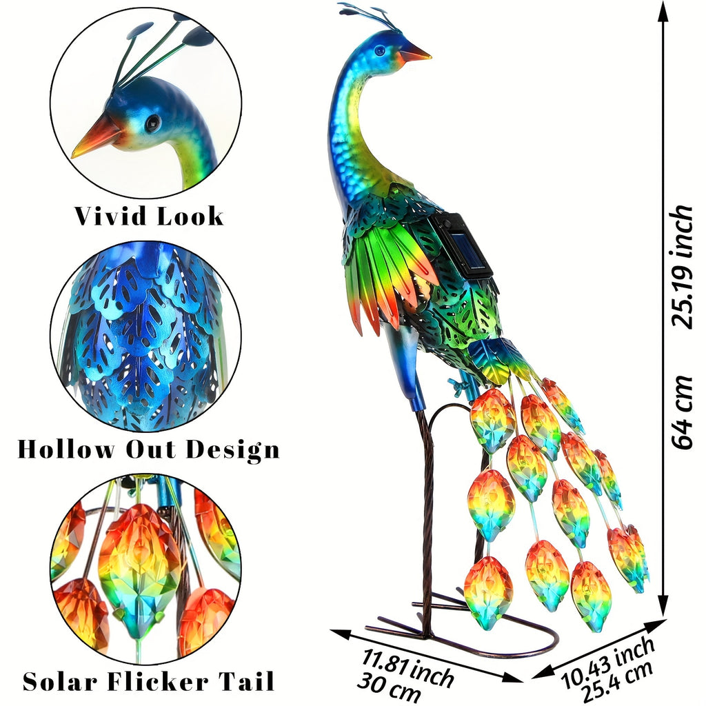 Outdoor Solar Peacock Statue Garden Decor,Metal Birds Garden Sculptures & Statues,Metal Peacock Yard Art Lawn Backyard Decoration Outdoor Sculpture