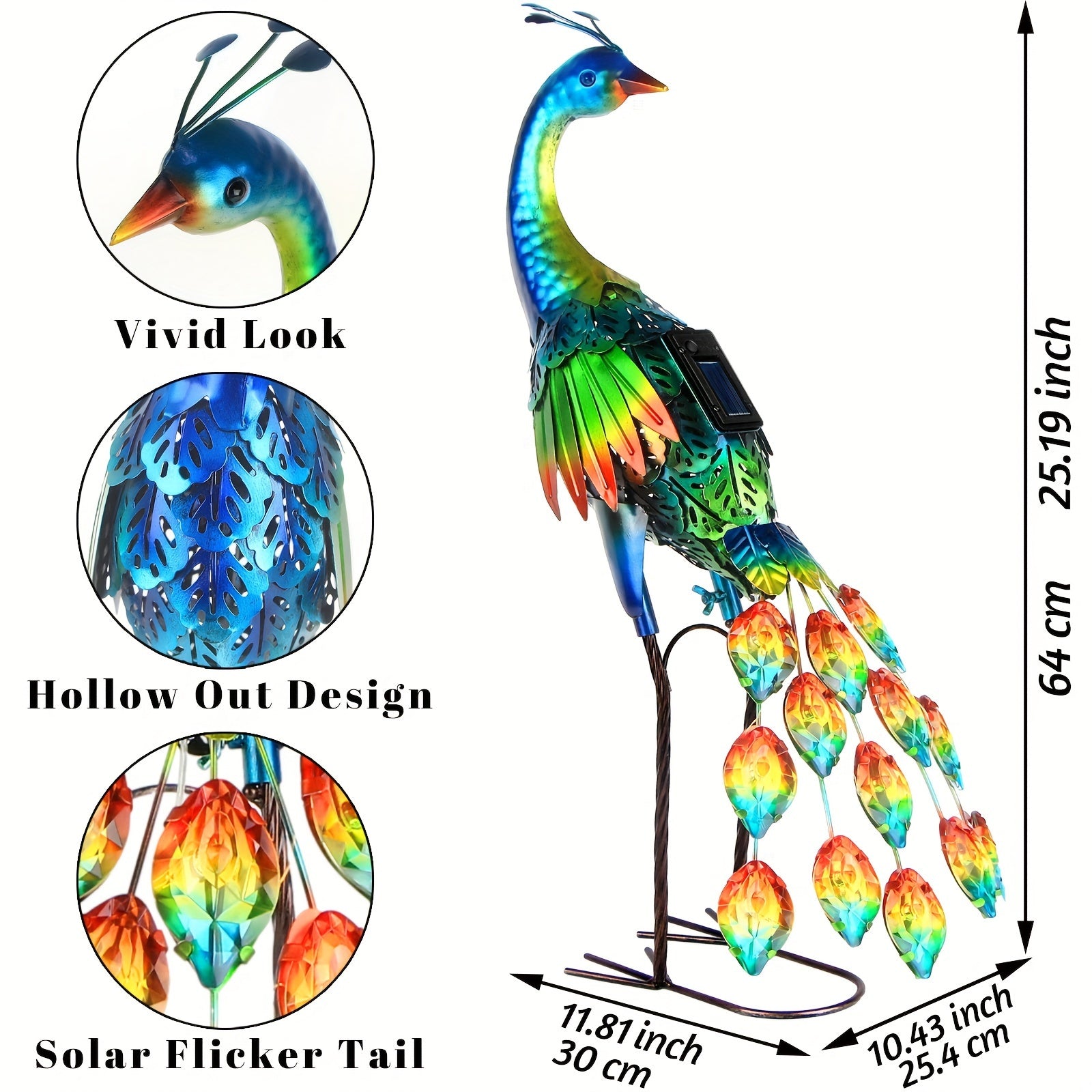Outdoor Solar Peacock Statue Garden Decor,Metal Birds Garden Sculptures & Statues,Metal Peacock Yard Art Lawn Backyard Decoration Outdoor Sculpture