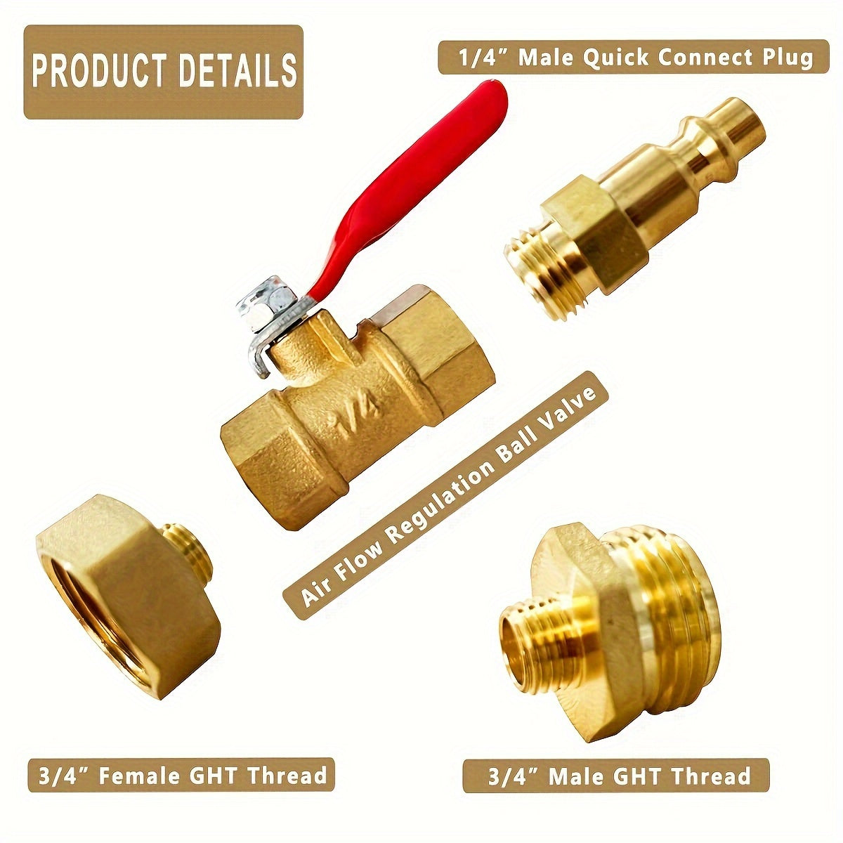 RV Winterize Blowout Adapter With 1/4" Quick Connect Plug And 3/4" Garden Water Hose Threading, Winterize Quick Adapter With Ball Valve