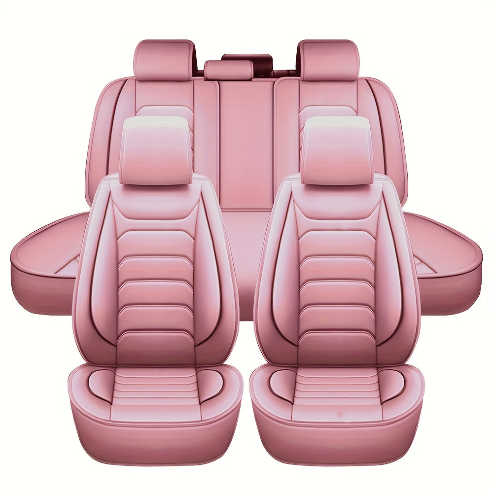 5-Seat Full Set Faux Leather Car Seat Covers - Waterproof All-Weather Protection,