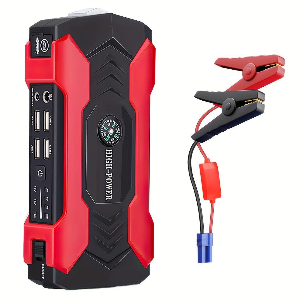6000mAh Portable Car Jump Starter - Smart Digital Display, 12V Emergency Power, Flashlight, USB-Powered, Red | Automotive Emergency Gear