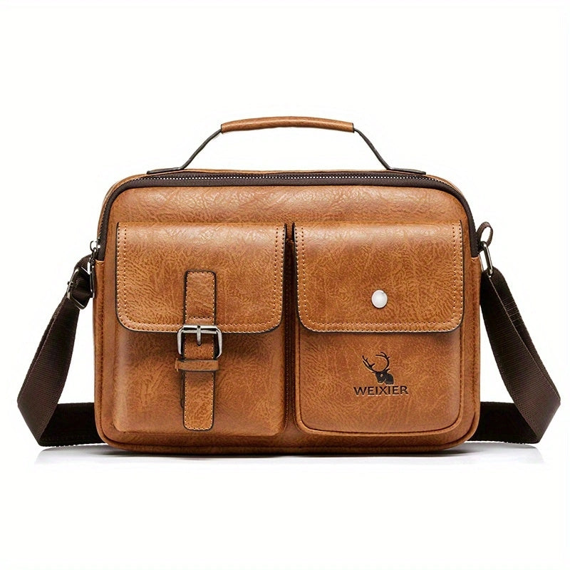 WEIXIER Men's Business Crossbody Bag with Adjustable Strap, Golden-Tone Hardware