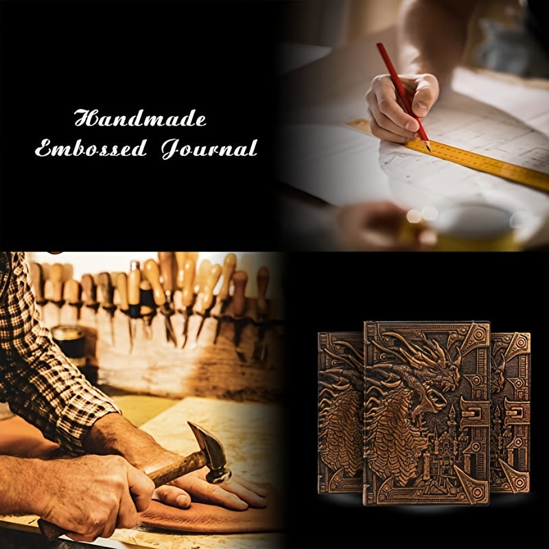 AOXUNDIY Embossed Dragon Journal Notebook, Animal Theme Plain Ruling Writing Pad with 3D Metal Dinosaur Design, Dinosaur Room Decor