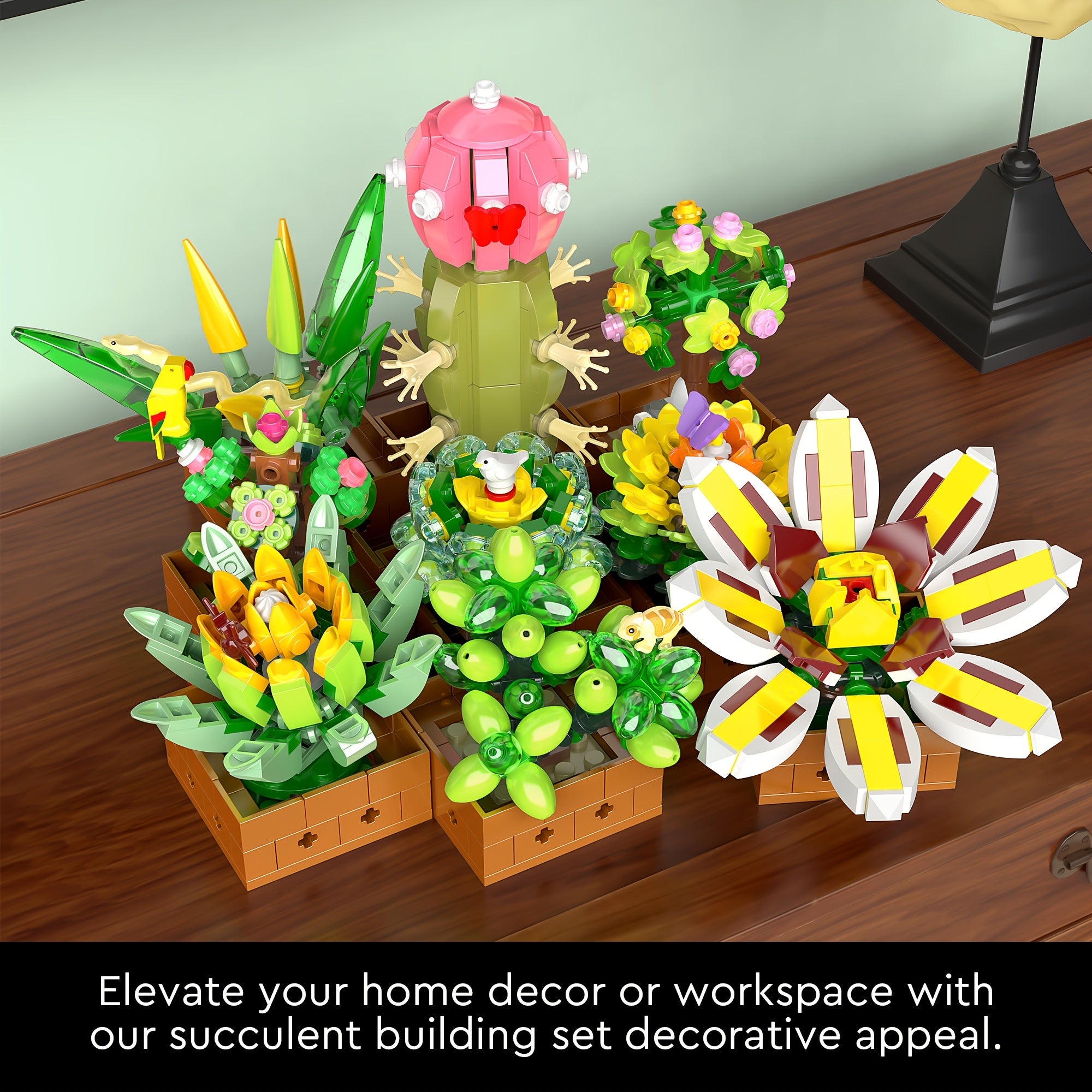 Flower Botanical Bonsai Building Set, Succulent Building Toys - 9 Pack, for Home Decor, Valentine's Day, Mother's Day, Christmas for Adults and Kids - 913pcs