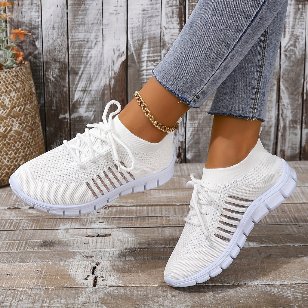 Women's Knitted Sports Shoes, Breathable & Lightweight Low Top Running Sneakers, Casual Outdoor Gym Jogging Trainers Plus Size