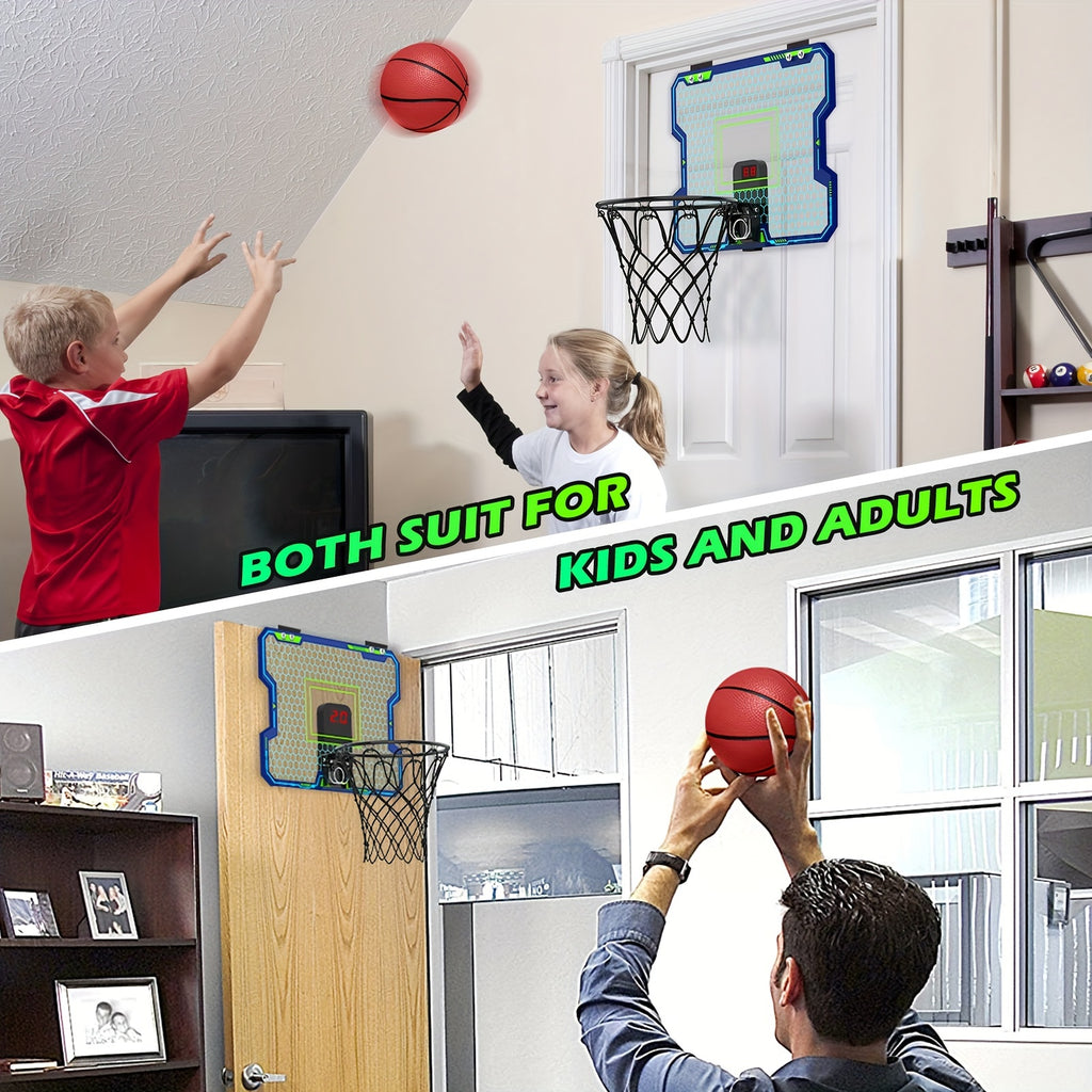 Mini Basketball Hoop Indoor Kids Over The Door Basketball Hoop Electronic Scoreboard Door Basketball Hoop 4 Balls Basketball Toys Gift for 3 4 5 6 7 8 9 10 11 12 Years Old Toddlers Boys Girls
