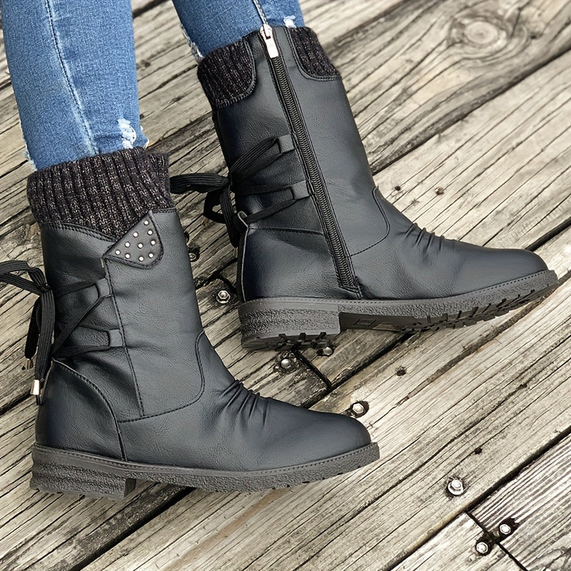 Vintage Classic Elegant 's Mid-Calf Boots.  Grey, Black, Khaki, Blue, Purple Womens Shoes Round Toe Slip On