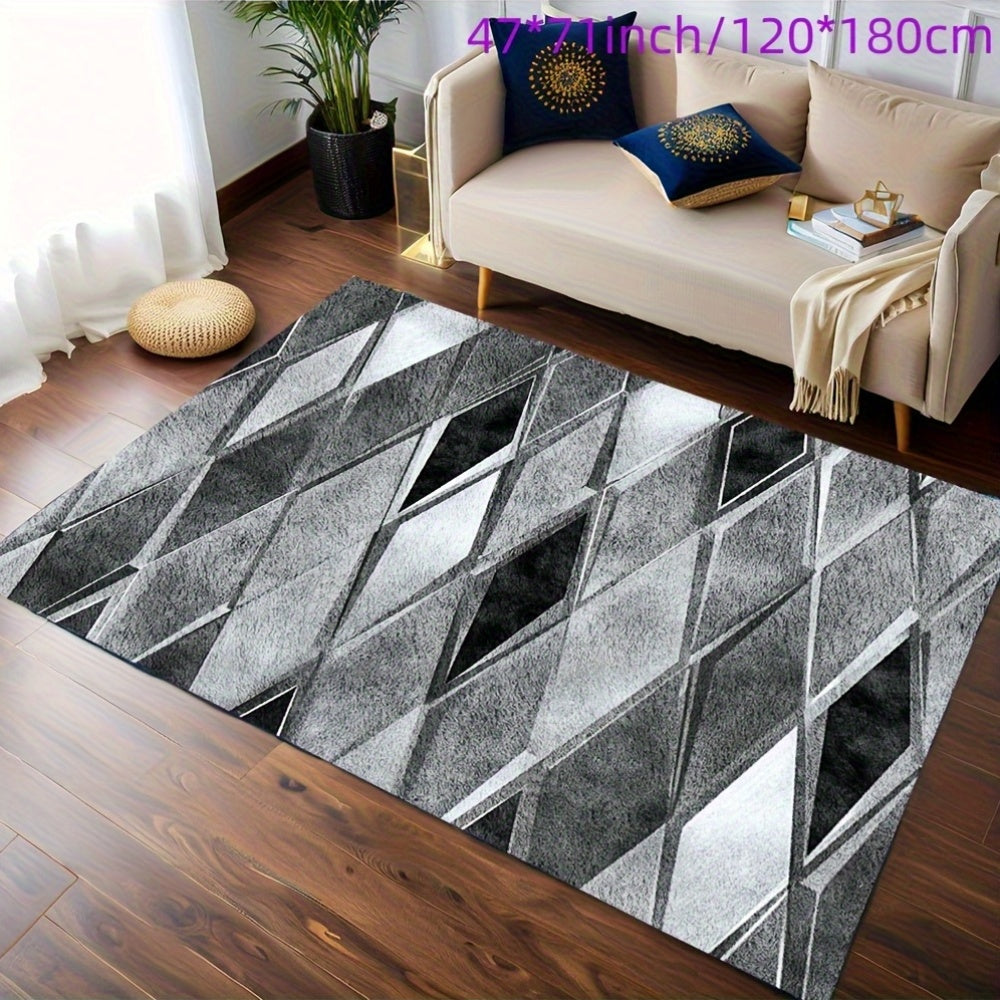 Modern Geometric Diamond Pattern Mat, Soft Non-Slip Machine Washable, Perfect for Bedroom Living Room Office and Game Room Decor, Ideal for Christmas Halloween Easter Thanksgiving and More, in Silvery Gray and Black, Rugs for