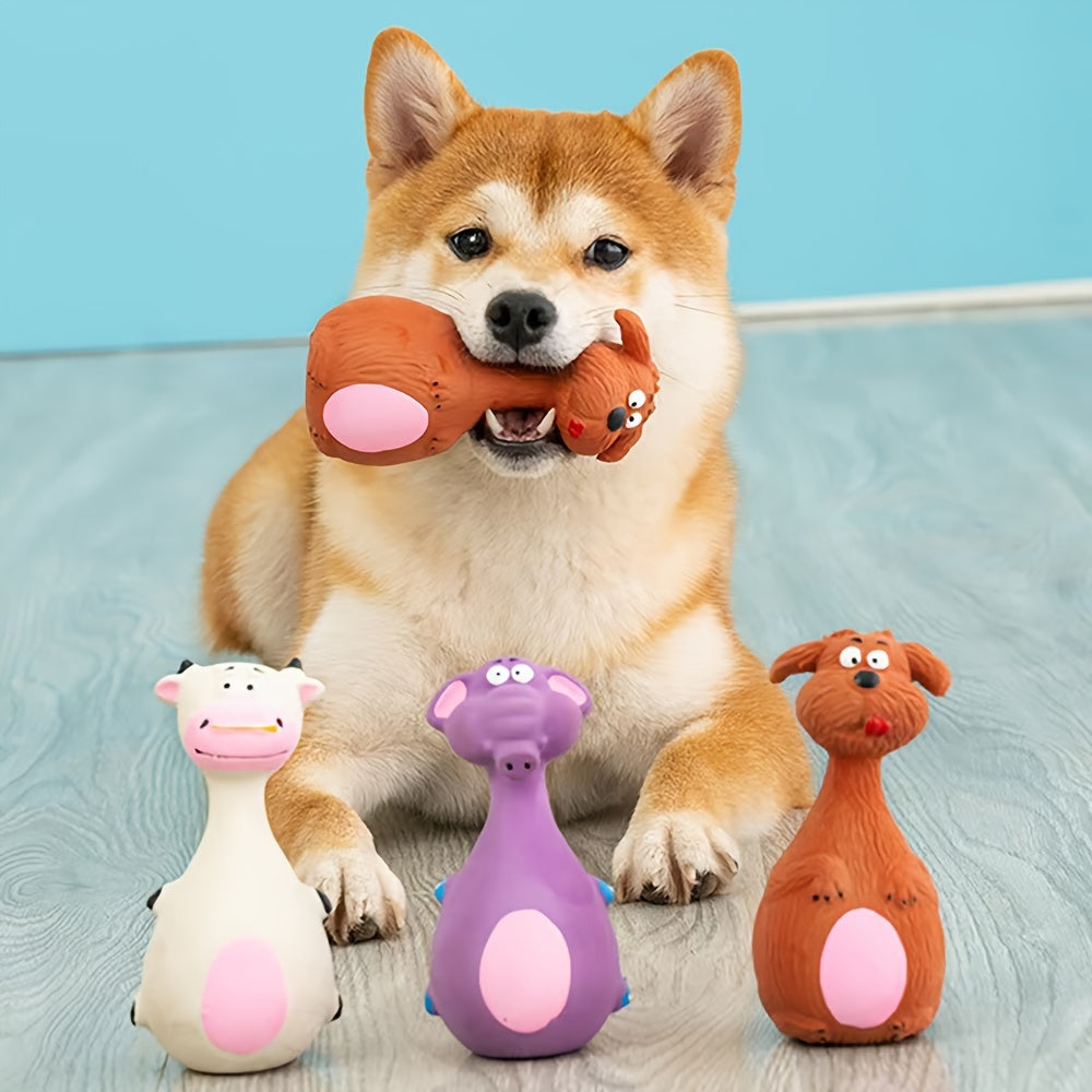 Chewy Dog Toy Set: 4 Playful Rubber Toys with Cartoon Designs for Your Pooch