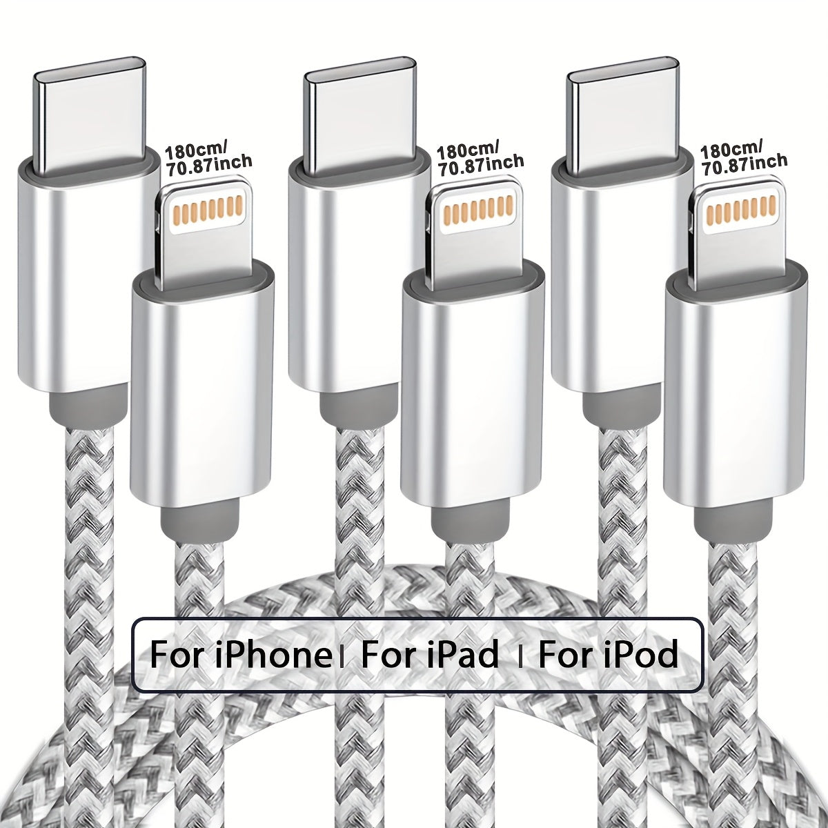 [MFi Certified] USB C to ios Cable 3 Pack 6ft for iPhone Charger Cables Nylon Braided Type C