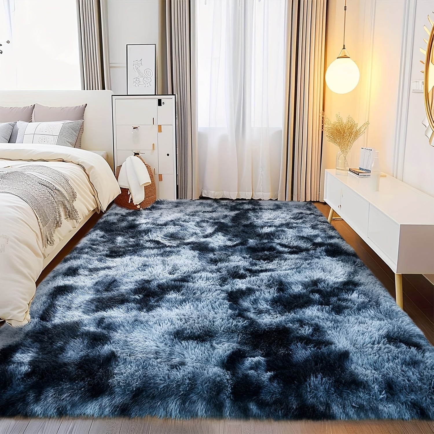 Large Area Rugs For Living Room, Tie-Dyed Shaggy Rug Fluffy Throw Carpets, Ultra Soft Plush Modern Indoor Fuzzy Rugs For Bedroom Home Decor, Tie Dyed-blue Gray
