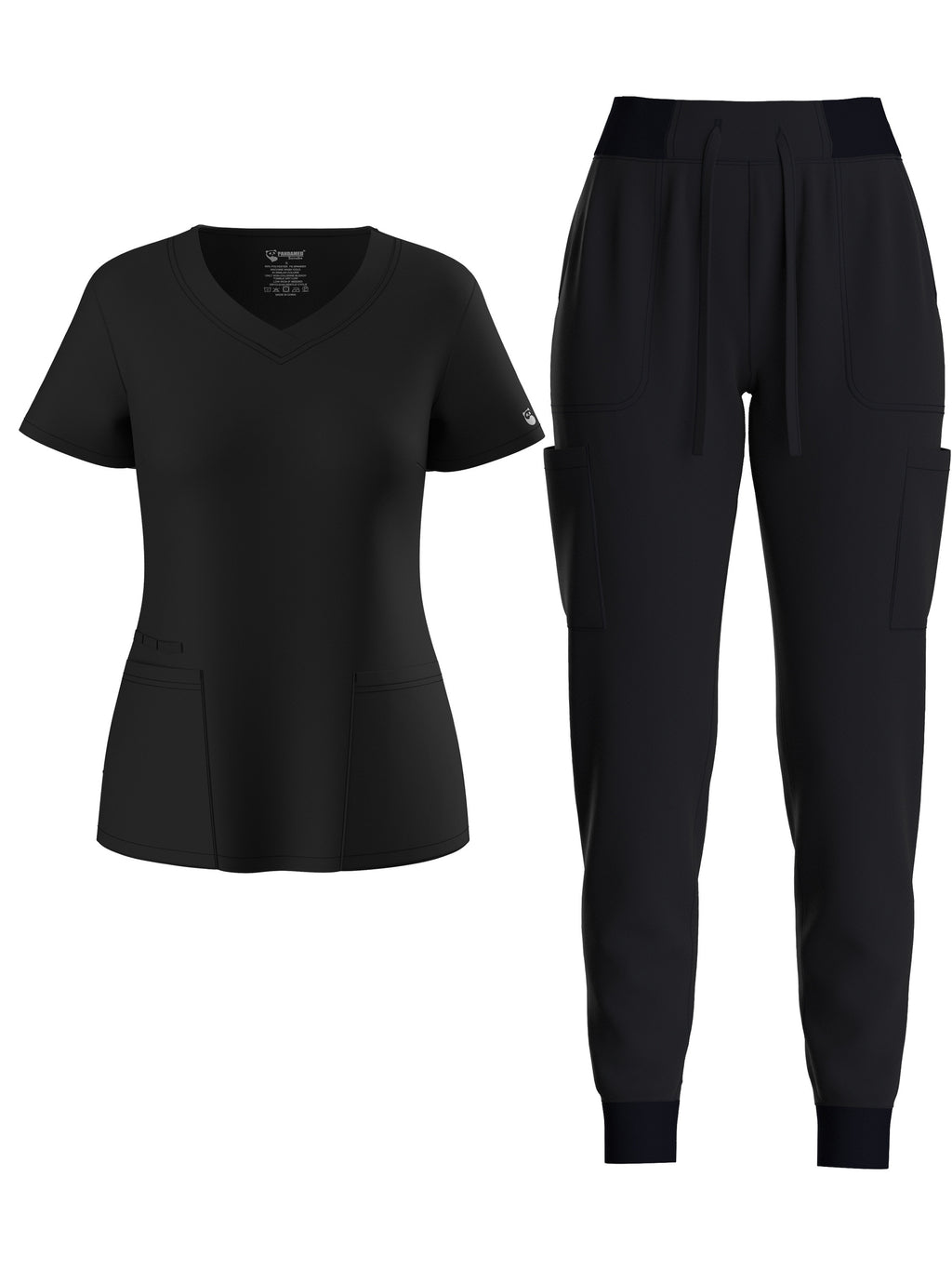 two-piece Elegant Two-Piece Scrub Set for Women: Short Sleeve V Neck Top & Drawstring Pants