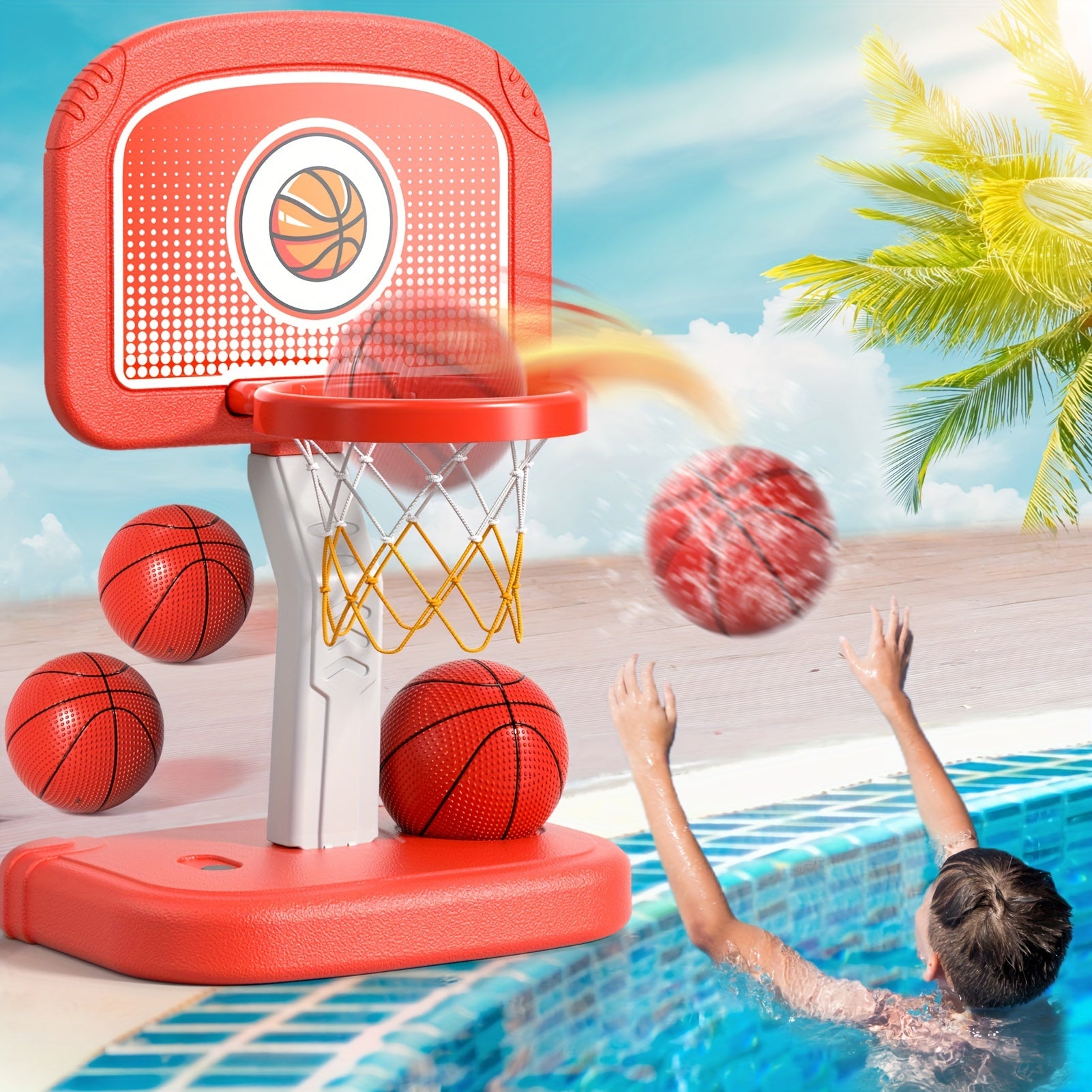 Swimming Pool Basketball Hoop Outdoor Toys with 4 Balls, Basketball Hoop Indoor Outdoor Toys Gifts for 3 4 5 6 7 8-12 Year Olds Boys Kids