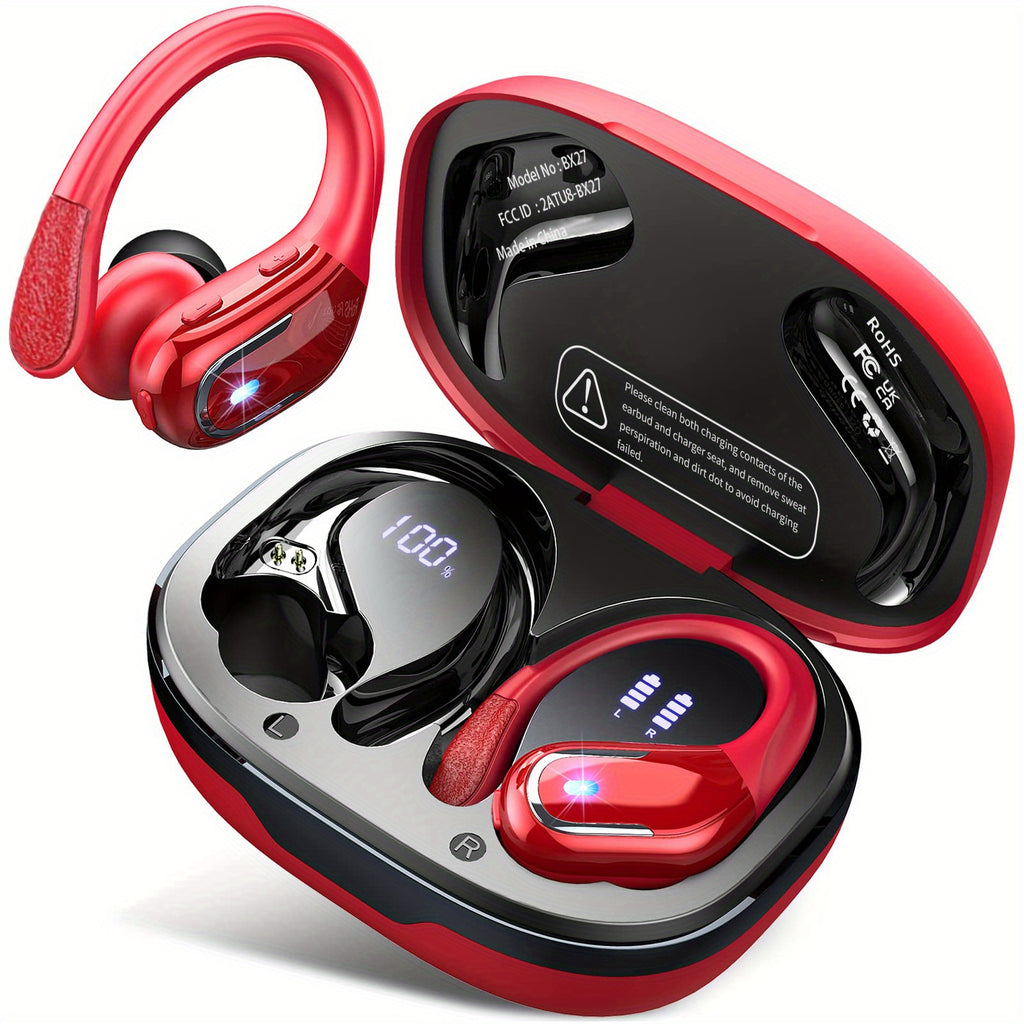 LIFEBEE New Wireless Earbuds for Running Sports, Wireless Earphones with Earhooks Pure Bass Sound, Over Ear Headphones with Dual-LED Display, Noise Cancelling Headset Earphones Built-in Microphone