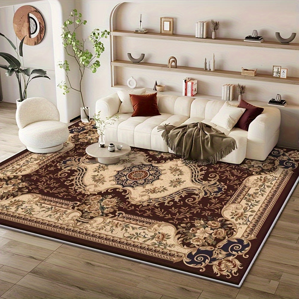 Luxury Velvet Area Mat, 850g/sqm Machine-Washable Geometric Pattern Mat, Lightweight Durable Indoor Mat for Living Room, Bedroom, Study, Modern Minimalist Design with Brown/Beige/Blue/Red/Black/White, Rugs for Living Room, Be