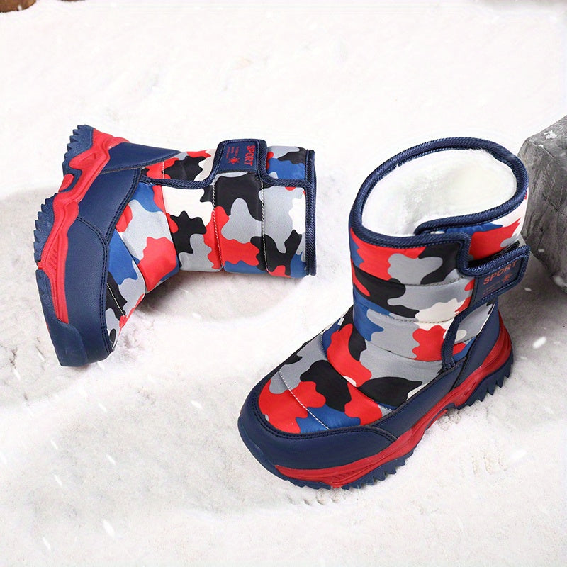 [Boys' Winter Snow Boots] Winter Boys' Camouflage Snow Boots | High-Top Long-Lined Warm Casual Sports Boots with Cushioned EVA Insole and Durable Rubber Sole for Youngsters Outdoor Activities