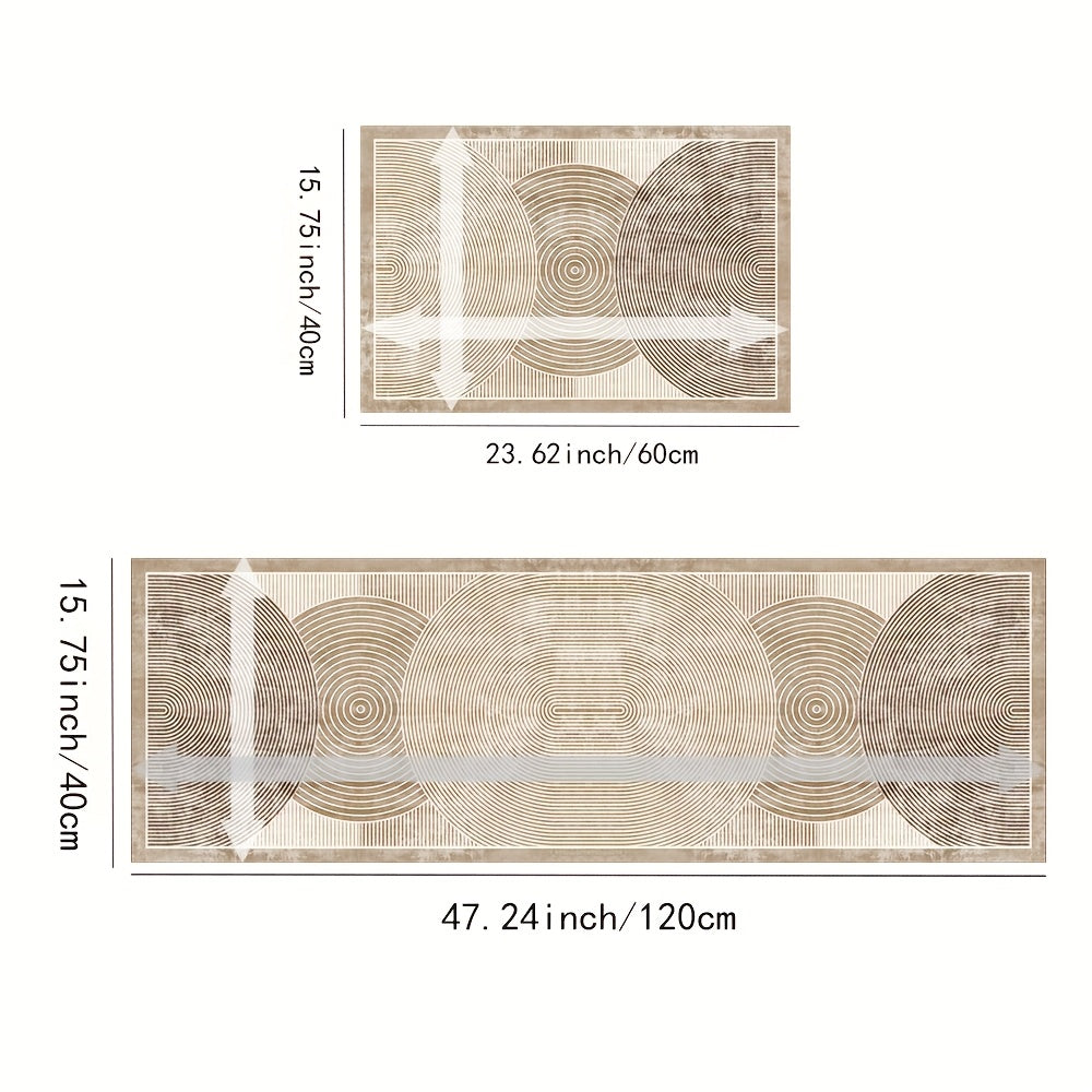 2pcs Beige/Brown Diatomite Kitchen Rugs - Soft Quick-Dry Absorbent Runner Mats with Beige/Brown/Gray Striped Pattern, Non-Slip Rubber Backing, Machine Washable Mat for Hallway, Bathroom, Laundry Room & Sink Areas (Modern Beig