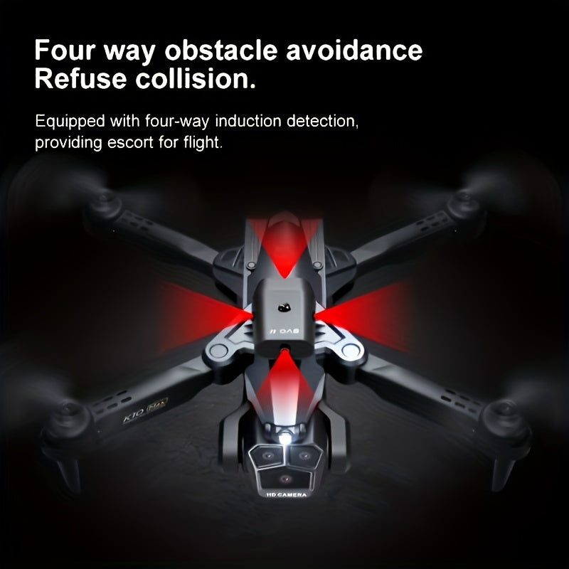 2.4Ghz Wifi FPV K10 MAX Triple-Camera RC Drone - 360° Obstacle Avoidance, Optical Flow Positioning, Headless Mode, One-key Take Off/Landing, Foldable Quadcopter Toys Drone with SD Three ESC Camera