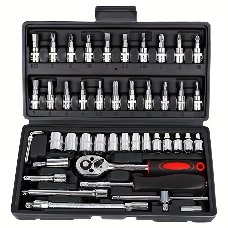 Car Repair Tools: Multi-Purpose Repair Tool Set with Ratchet, Torque Wrench & Screwdrivers - Suitable for Automotive, Motorcycle, and Bicycle Maintenance
