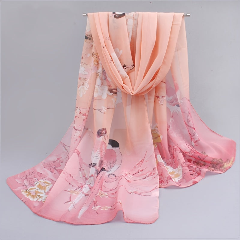 Elegant Thin Chiffon Scarf |, Animal Print, Breathable, Windproof, Decorative, Suitable for Weekend Casual, Machine Washable