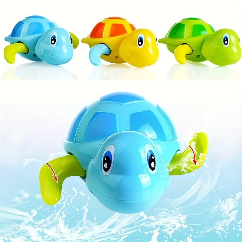 3pcs Wind-Up Swimming Turtle Toys for Youngsters - Cute Water Play Bath & Pool Toys, Durable PP Material in Sky Blue, Yellow, and Grass Green