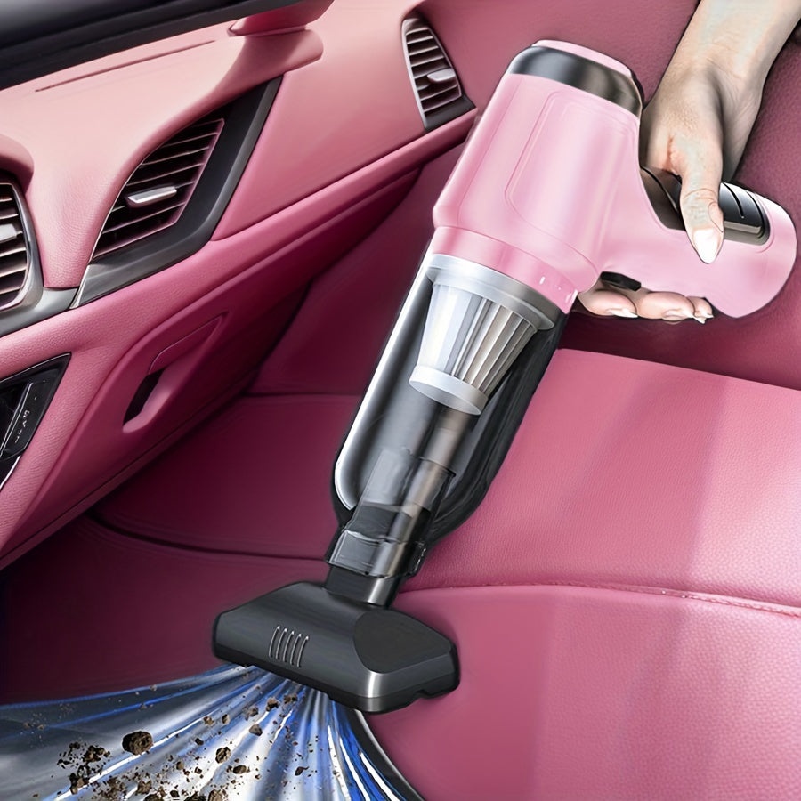3-in-1 Pink Portable Handheld Wireless Vacuum Cleaner - Compact Car Vacuum with Strong Suction Power for Dry and Wet Cleaning - Cordless, Lightweight, and Easy to Use for Car Interiors and Tight Spaces