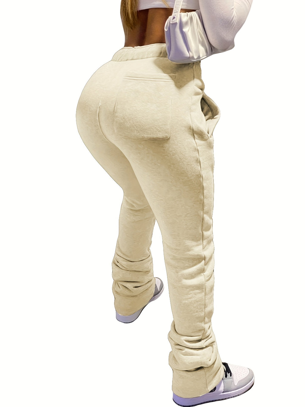 Solid Color Casual Fleece Sports Pants, Drawstring Elastic Winter Warm Jogger Sweatpants, Women's Athleisure