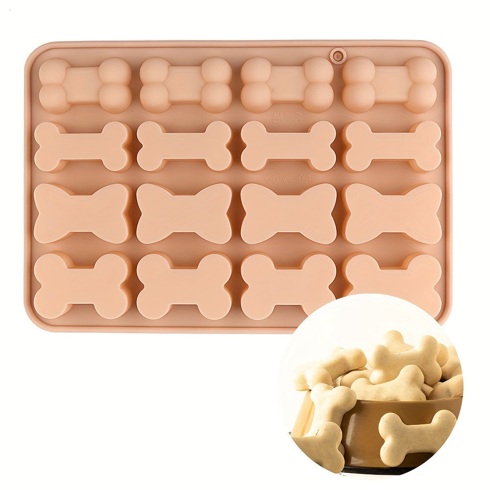 Silicone Bone Mold Set: 16 Cavity, 4 Bone Shapes, Reusable, Non-Stick, Suitable for Chocolate, Cake, Candy, Jelly, Ice, Pet Treat Toys - Christmas, Halloween, Easter, Hanukkah, Thanksgiving