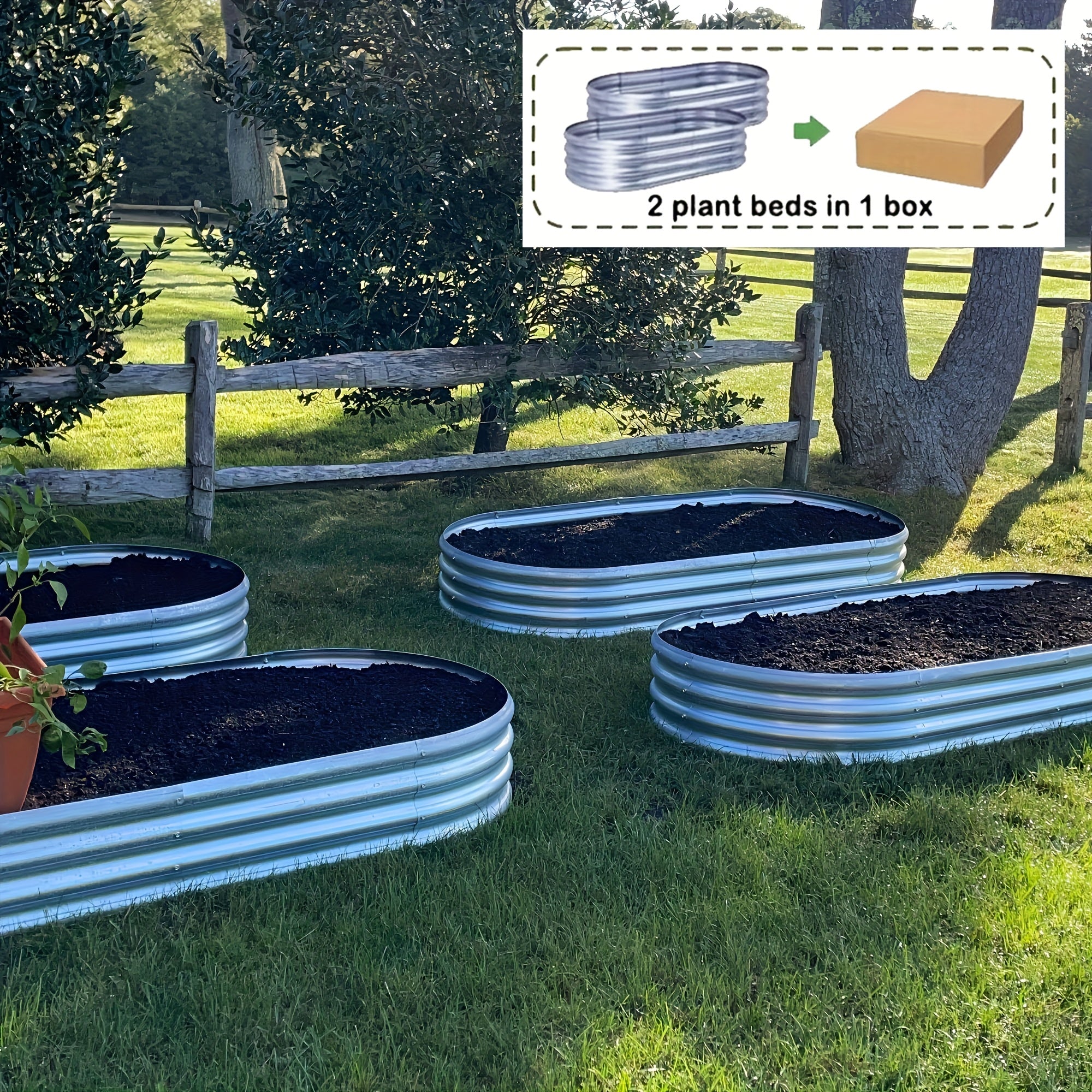 2pack Galvanized Raised Garden Bed Kit, Galvanized Planter Garden Boxes Outdoor, Oval Large Metal For Vegetables