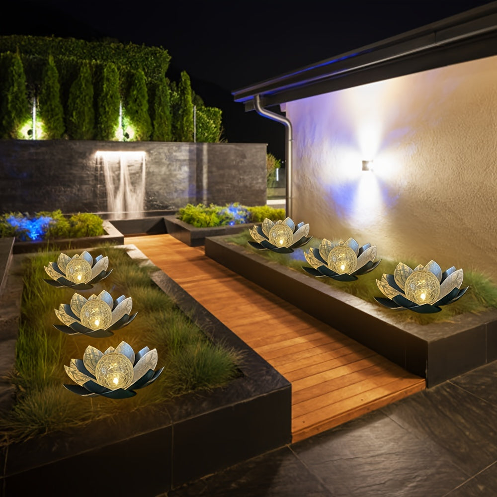 1pc Solar Lotus Flower Table Light with Glass Crack Ball - Waterproof LED Garden Decor Lamp for Ground Yard Patio Walkway Landscape - Perfect Holiday and Gardening Gift for Men and Women