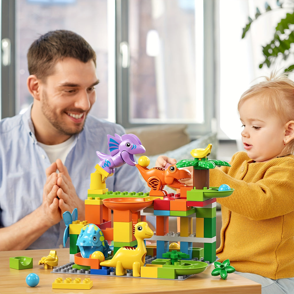 Burgkidz Marble Racetrack Building Blocks Dinosaur Toys: Stem Ball Racetrack For Boys And Girls, With Functional Dinosaur Building Blocks, Marble Maze Game Toy Christmas Halloween Gifts