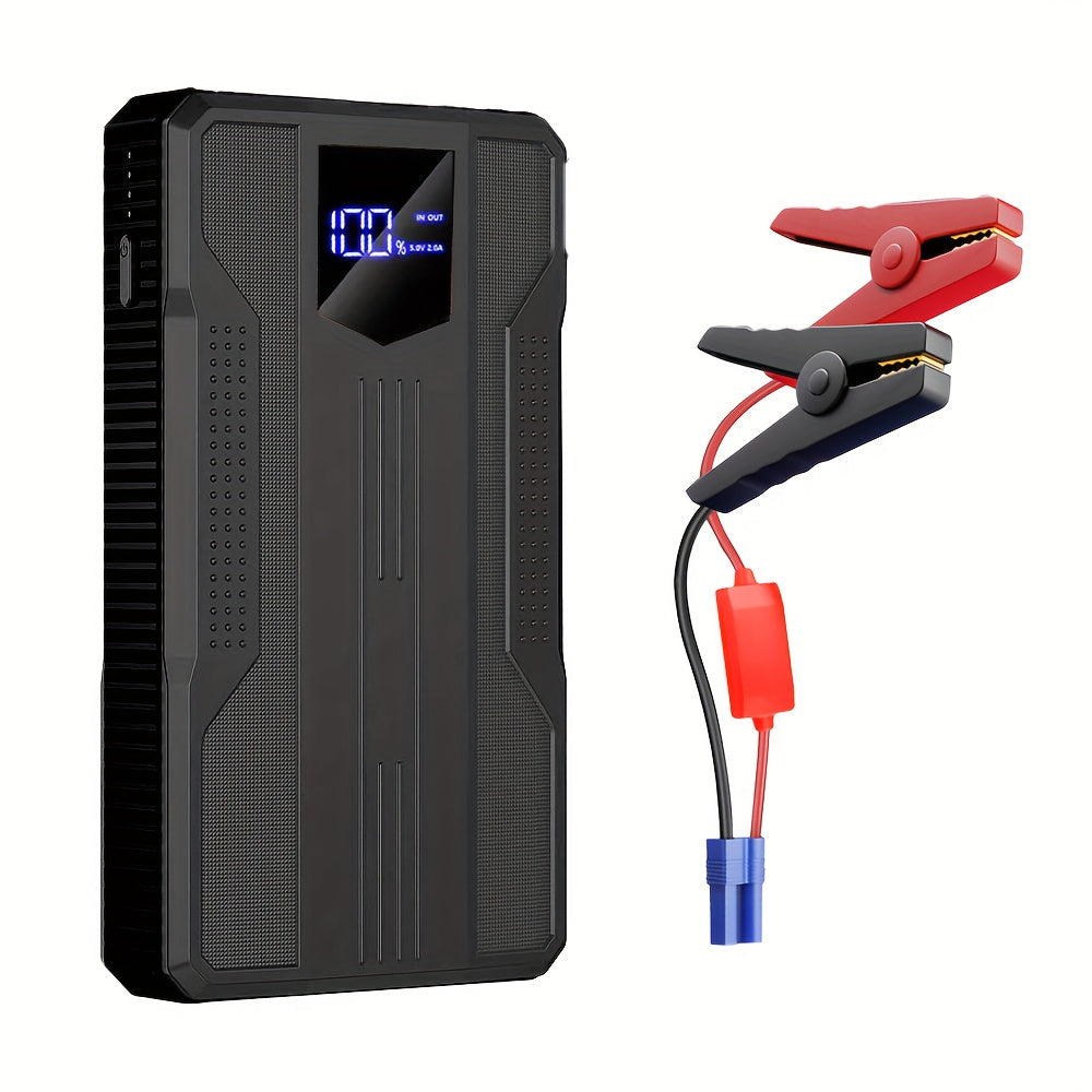 6000mAh Portable Car Jump Starter - Smart Digital Display, 12V Emergency Power, Flashlight, USB-Powered, Red | Automotive Emergency Gear