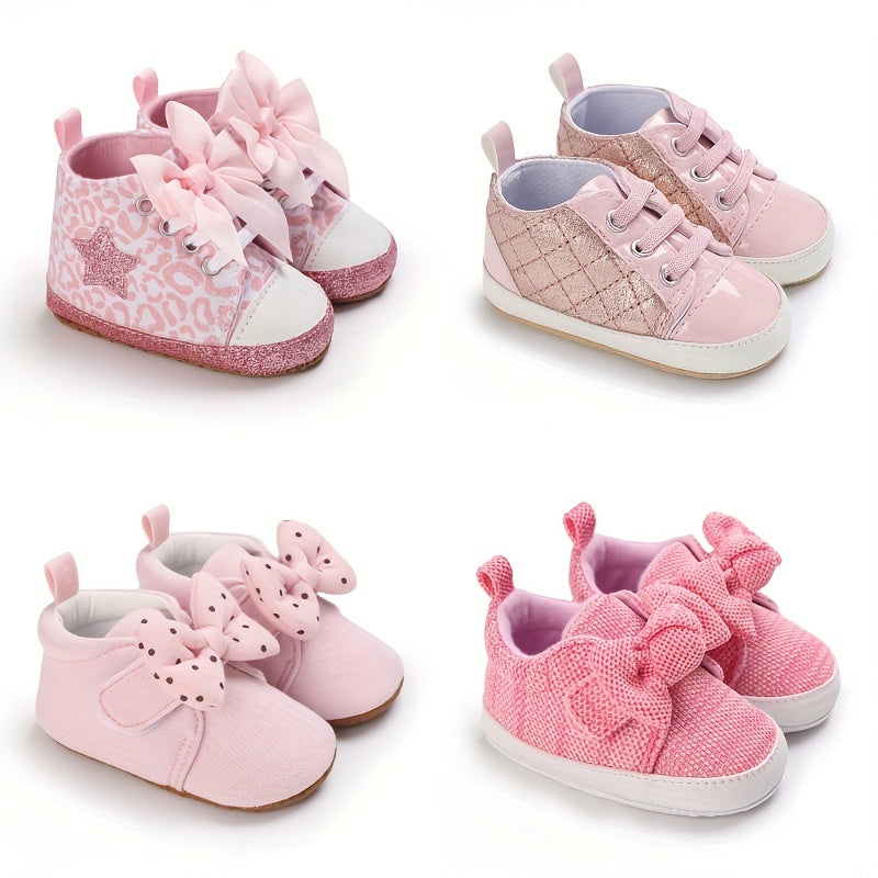 Baby Girls Lightweight Sports Shoes With Bowknot, Comfortable Non Slip Crib Shoes For Toddler Newborn Infant, Spring