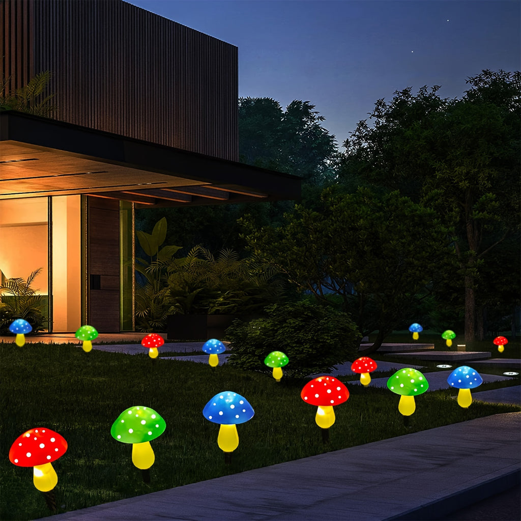 Set of 6 Solar Mushroom Lights for Garden Decorations, Outdoor Solar Red Mushroom Light for Yard Pathway Grave Decor