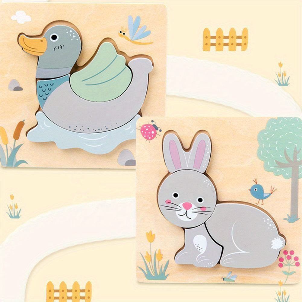 3D Wooden Cartoon Animals Cognitive Puzzles For Kids, Kids With Wooden Toys, Baby Educational Toys Game Christmas, Halloween Gift