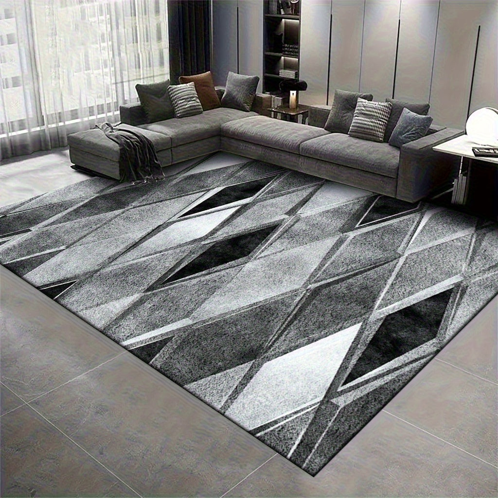 Modern Geometric Diamond Pattern Mat, Soft Non-Slip Machine Washable, Perfect for Bedroom Living Room Office and Game Room Decor, Ideal for Christmas Halloween Easter Thanksgiving and More, in Silvery Gray and Black, Rugs for