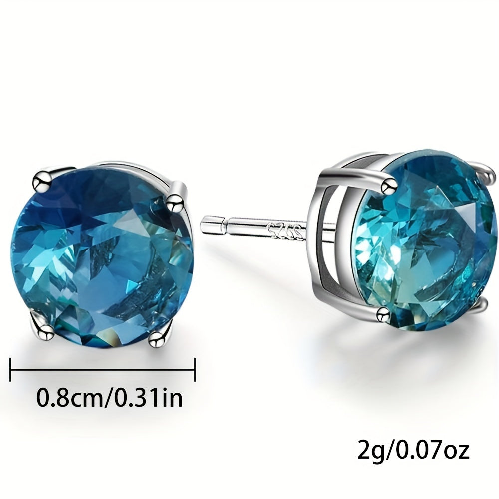 Sterling Silver Earrings, 925 - Boho Style Round Cubic Zirconia Earrings
