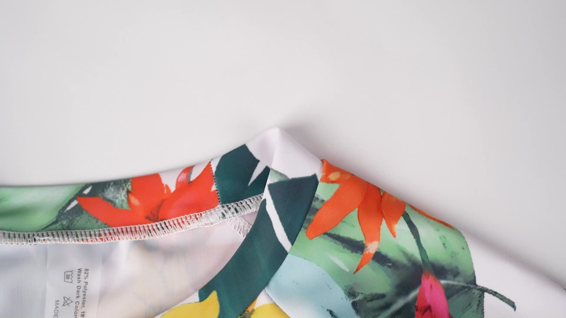 2 Piece Tropical Print Long Sleeve Crew Neck Swimsuits